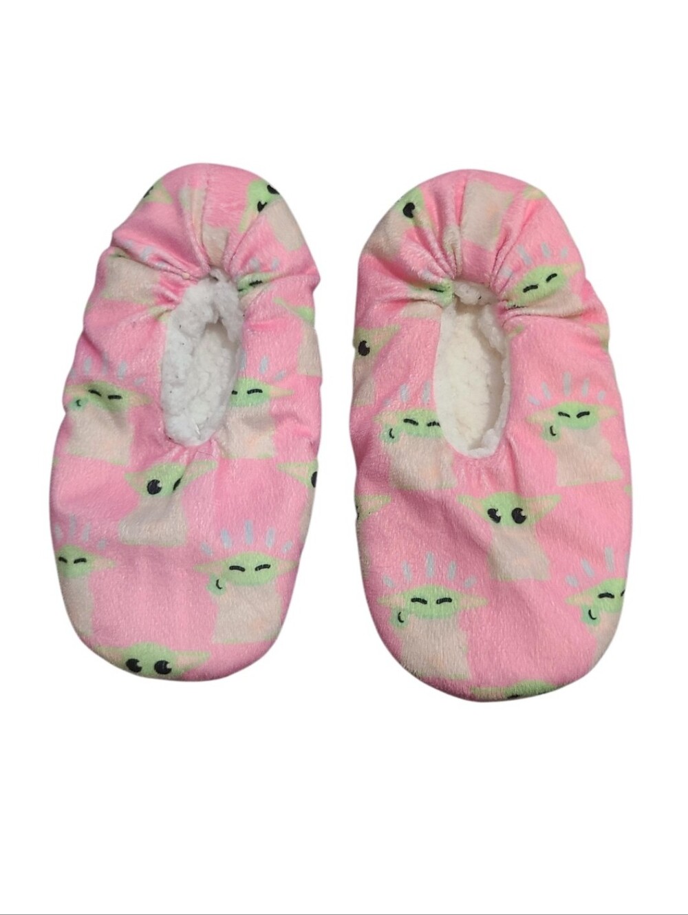 Kids Pink Plush Slip-On Slippers wuth Grogu